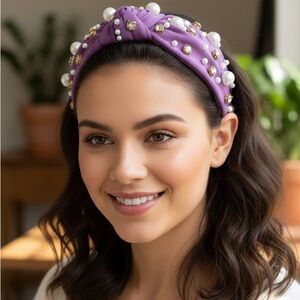 Elegant Purple Pearl-Studded Headband